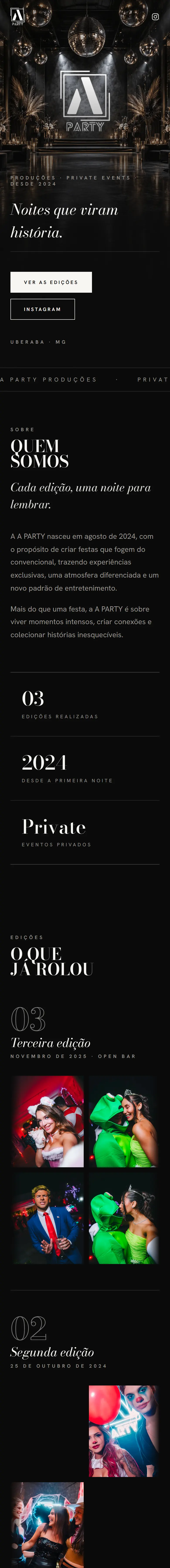 Prévia do site da A PARTY